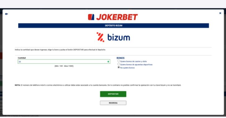 deposito con Bizum en JOKERBET casino
