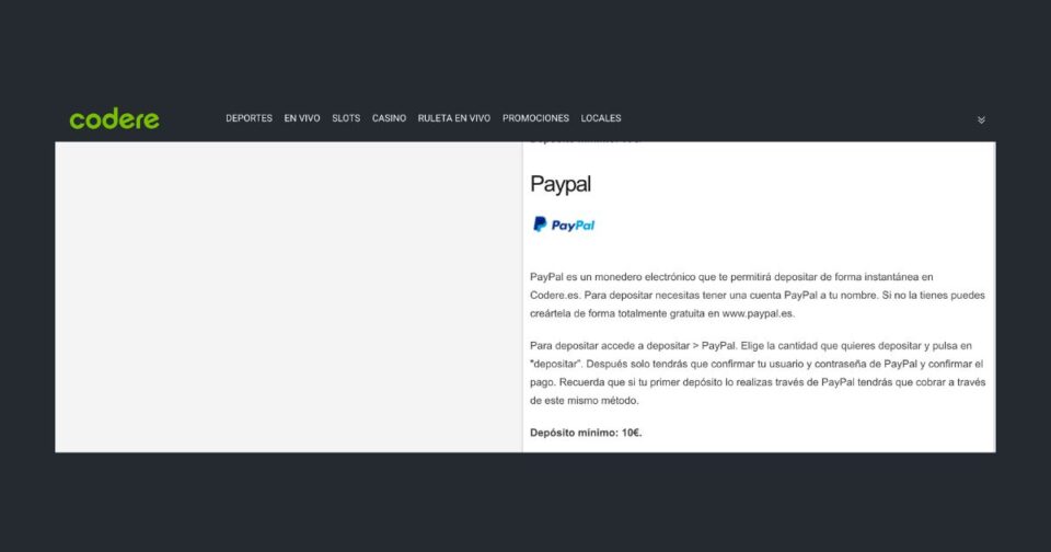coder acepta depósitos y retiradas con PayPal desde 10 euros