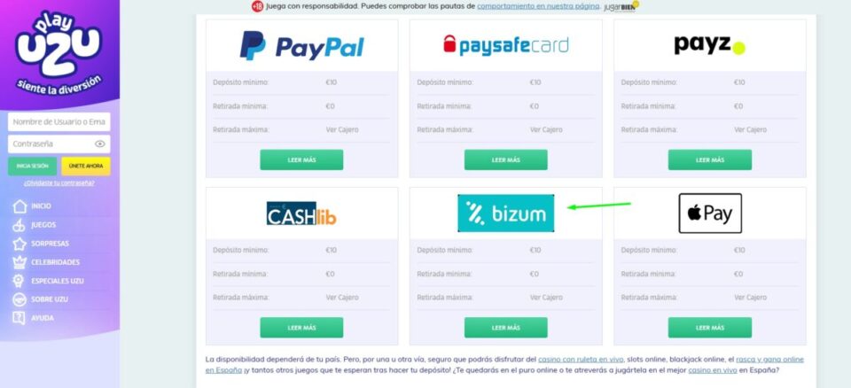 metodos de pago PlayUZU