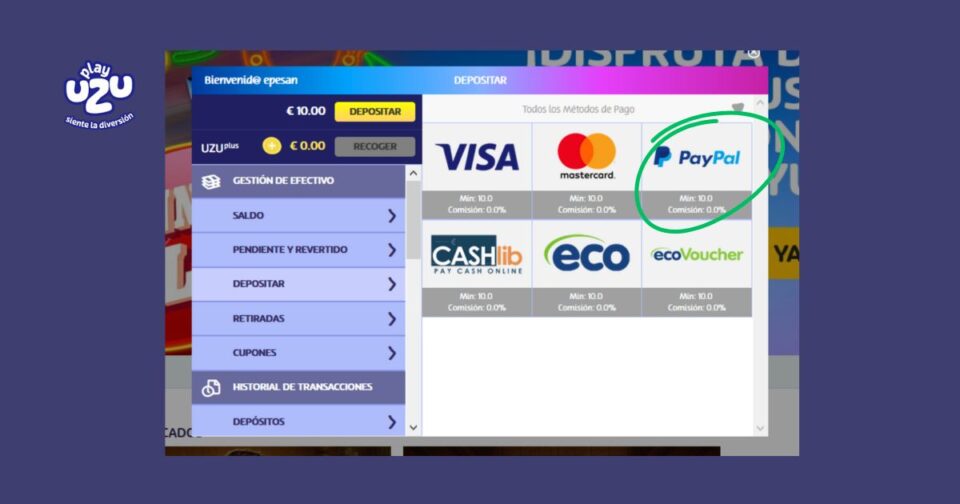playuzu admite transacciones con PayPal desde 10 euros