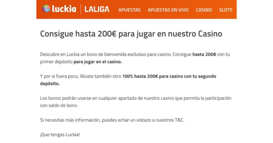 bono de bienvenida de Luckia casino